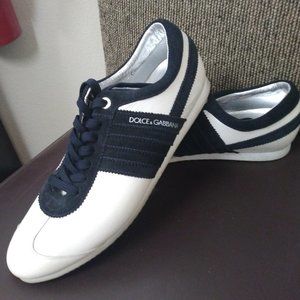 Dolce & Gabbana Men's  White with Navy Trim/Strips Sneakers